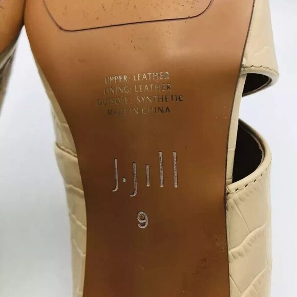 J. Jill Womens Shoes Size 9 Beige Leather Mules Heels Sandals Open Toe Crocodile - Picture 11 of 11